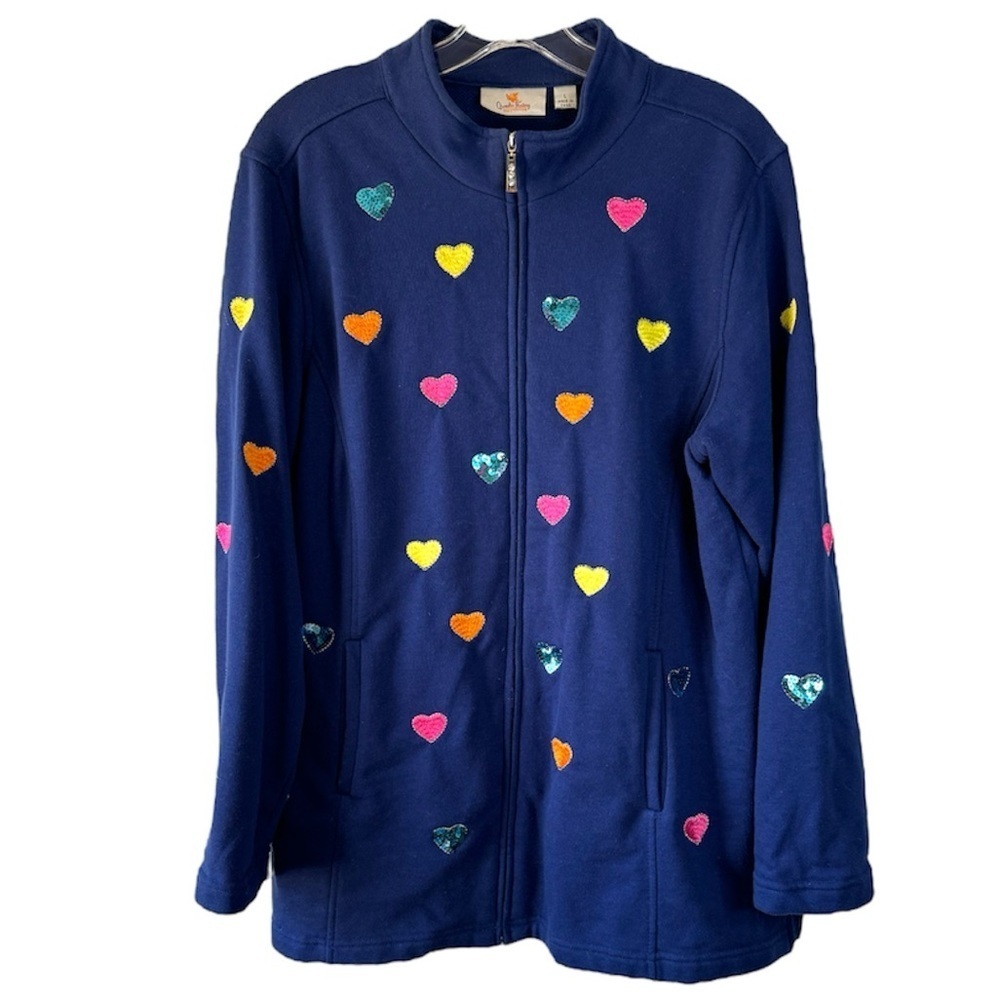 Quacker Factory heart zip up jacket size large